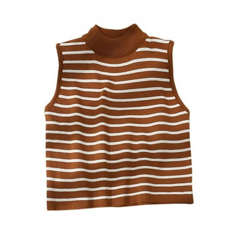 

Spdoo Women Striped Knitted Undershirt Half-high Collar Basic Camisole