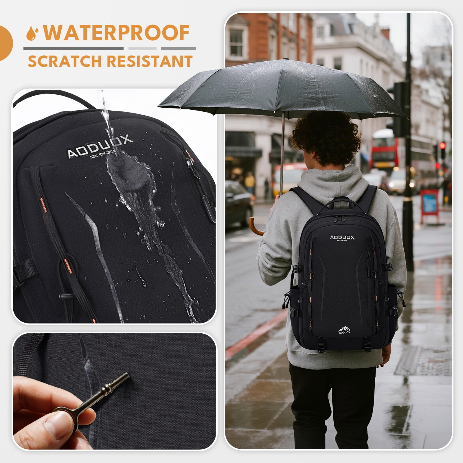 Burufy Backpack for Men & Women, 50L Lightweight Waterproof Laptop Backpack College School Backpack, Black
