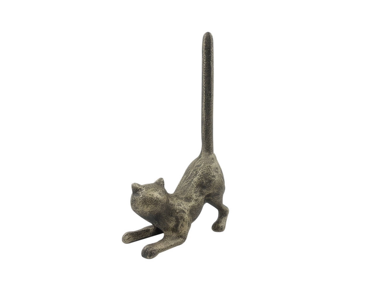 HANDCRAFTED NAUTICAL D√âCOR Rustic Gold Cast Iron Cat Paper Towel Holder 10"