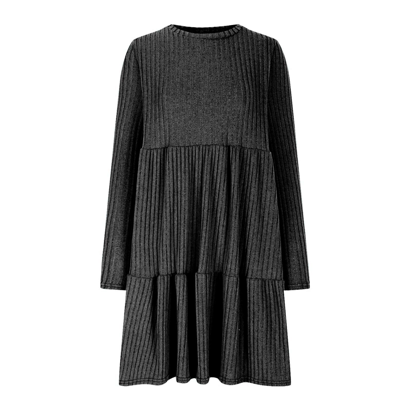 OSFVNOXV Long Sleeve Sweater Dress for Women Ribbed Knit Shirt High Waisted Bodycon Tiered Mini Dress with Pockets