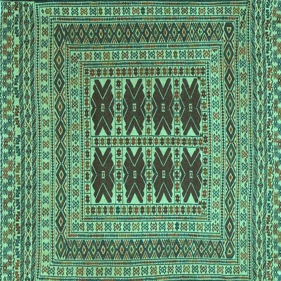 Ahgly Company Machine Washable Indoor Square Southwestern Turquoise Blue Country Area Rugs, 4' Square