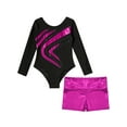thumbnail image 5 of YIZYIF Kid Girls Gymnastics Ballet Outfit Metallic Dance Leotard Biketard with High-waist Shorts Set for Fitness Workout Rose 6, 5 of 7