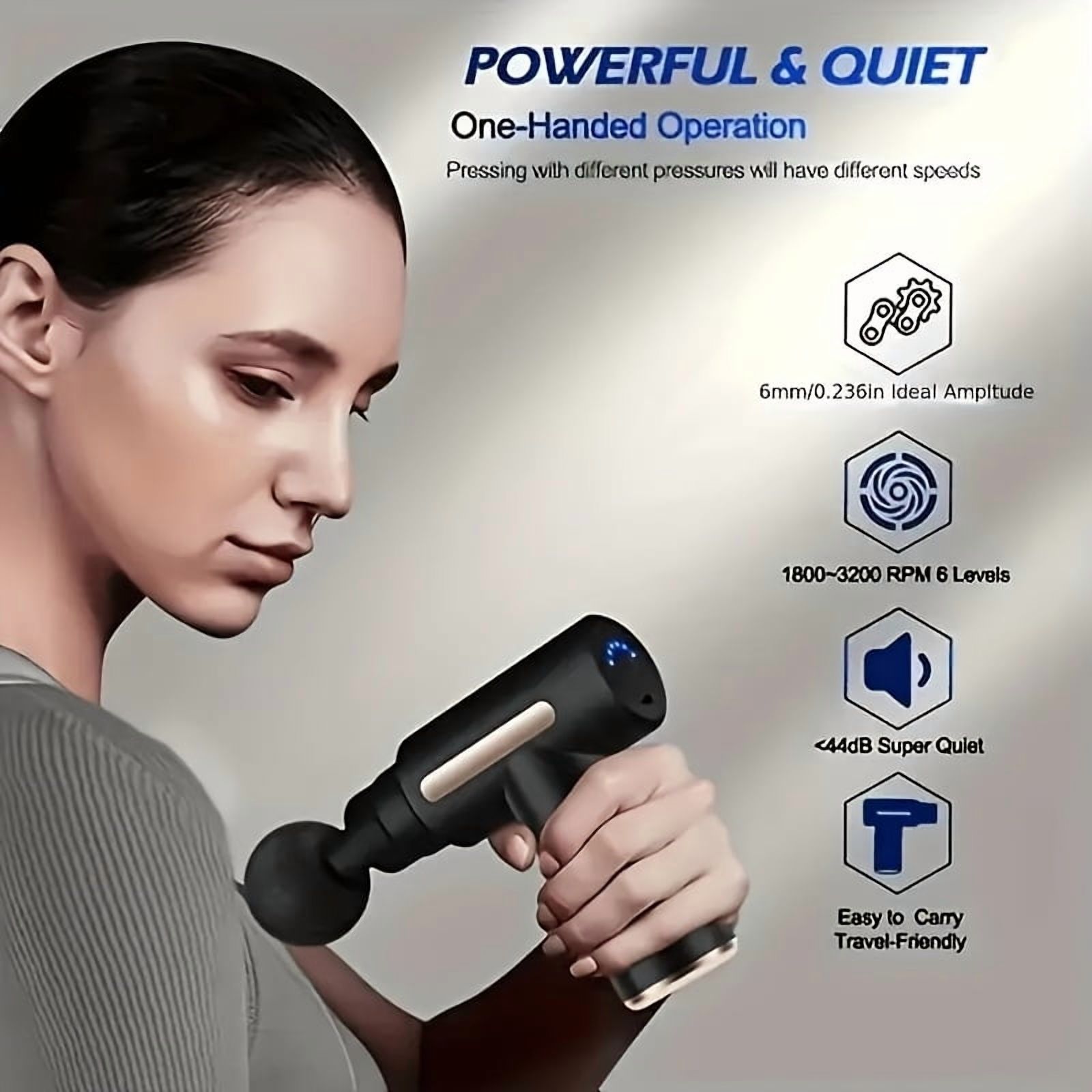 Massage Gun with 6 Interchangeable Heads for Body, Deep Tissue Muscle Massager in Black
