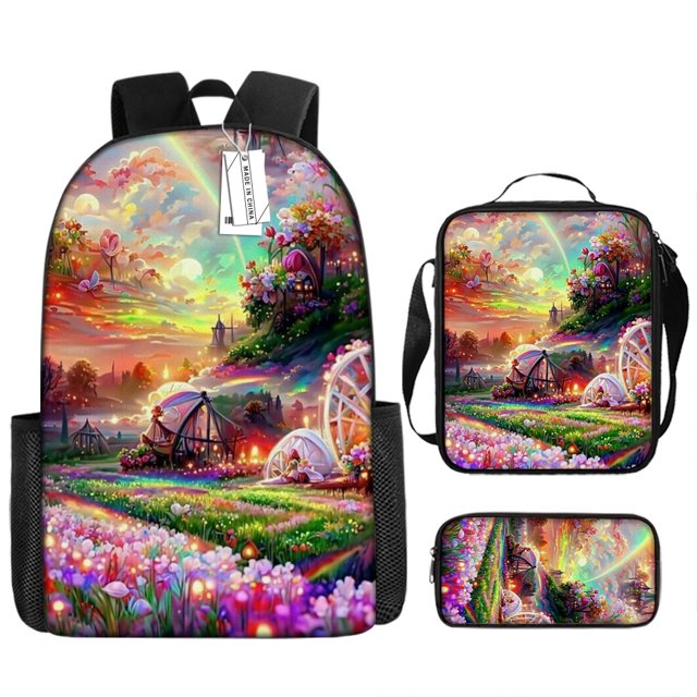 Movie Ice Princess Character Backpack 3-piece Set Waterproof Large Capacity Backpack for Girls siniker