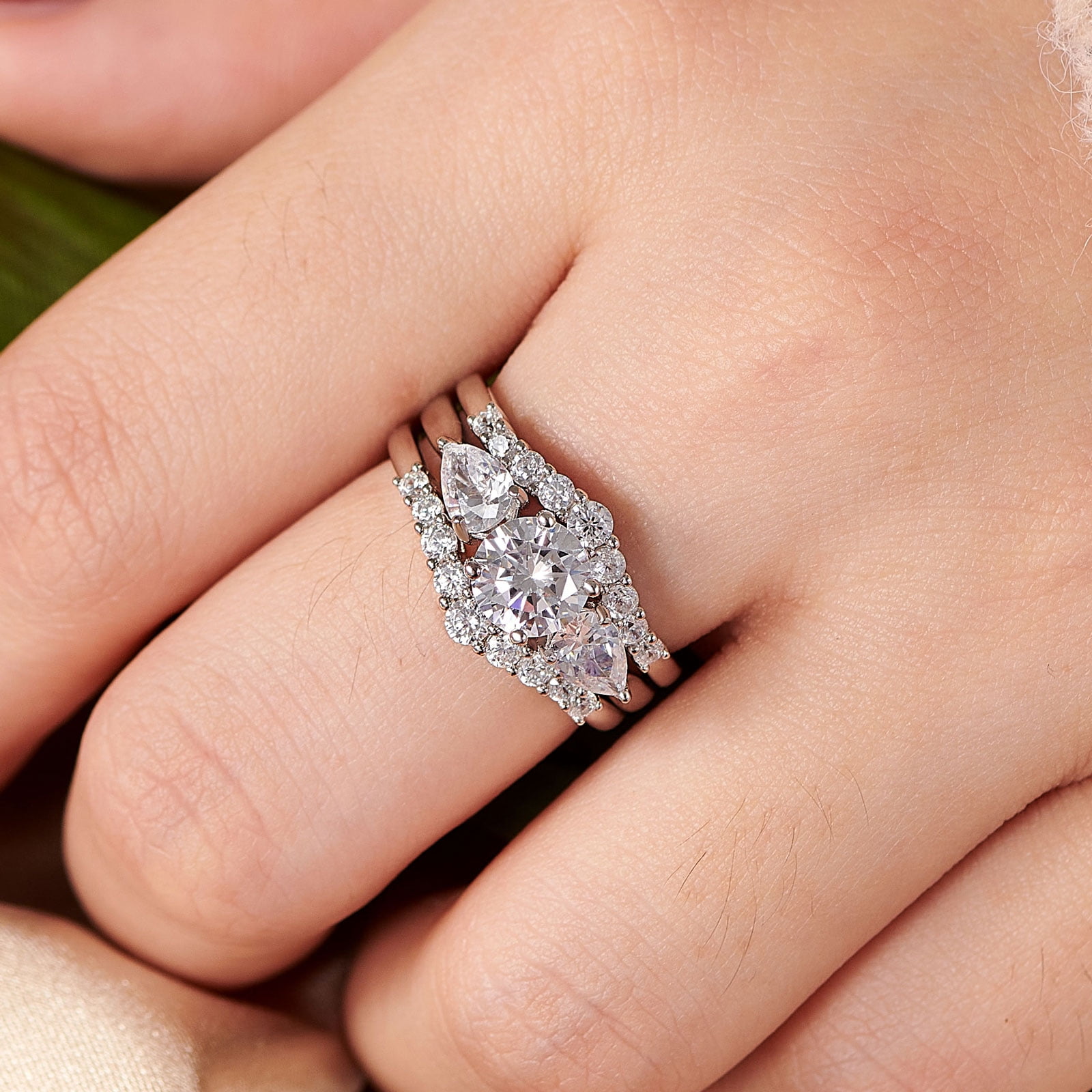 Wuziwen 2 Carat Wedding Ring Set for Women 3Pcs Engagement Rings CZ 925 Sterling Silver Size 6.5