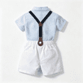 thumbnail image 4 of Baby Boy Girl Summer Outfits Peter Pan Collar Girl Dress Kids Puff Sleeve Button Dress Matching Boy Suspender Short Outfit Sets, 4 of 8