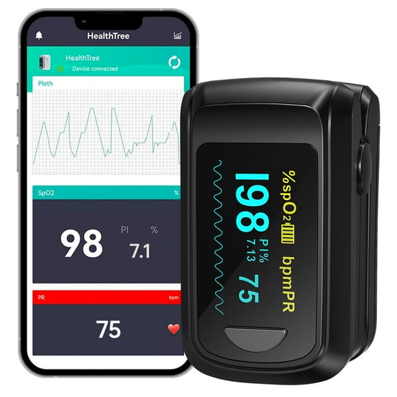 HealthTree Bluetooth Fingertip Blood Oxygen Monitor, Ideal for Sports & Outdoor Activities Like Running, Skiing, Swimming, and Mountaineering