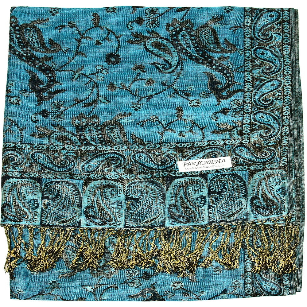 Châle Pashmina Femme Motif Paisley Cyan - 80 X 27 Pouces, Tissage Léger, Lavage Main - 5