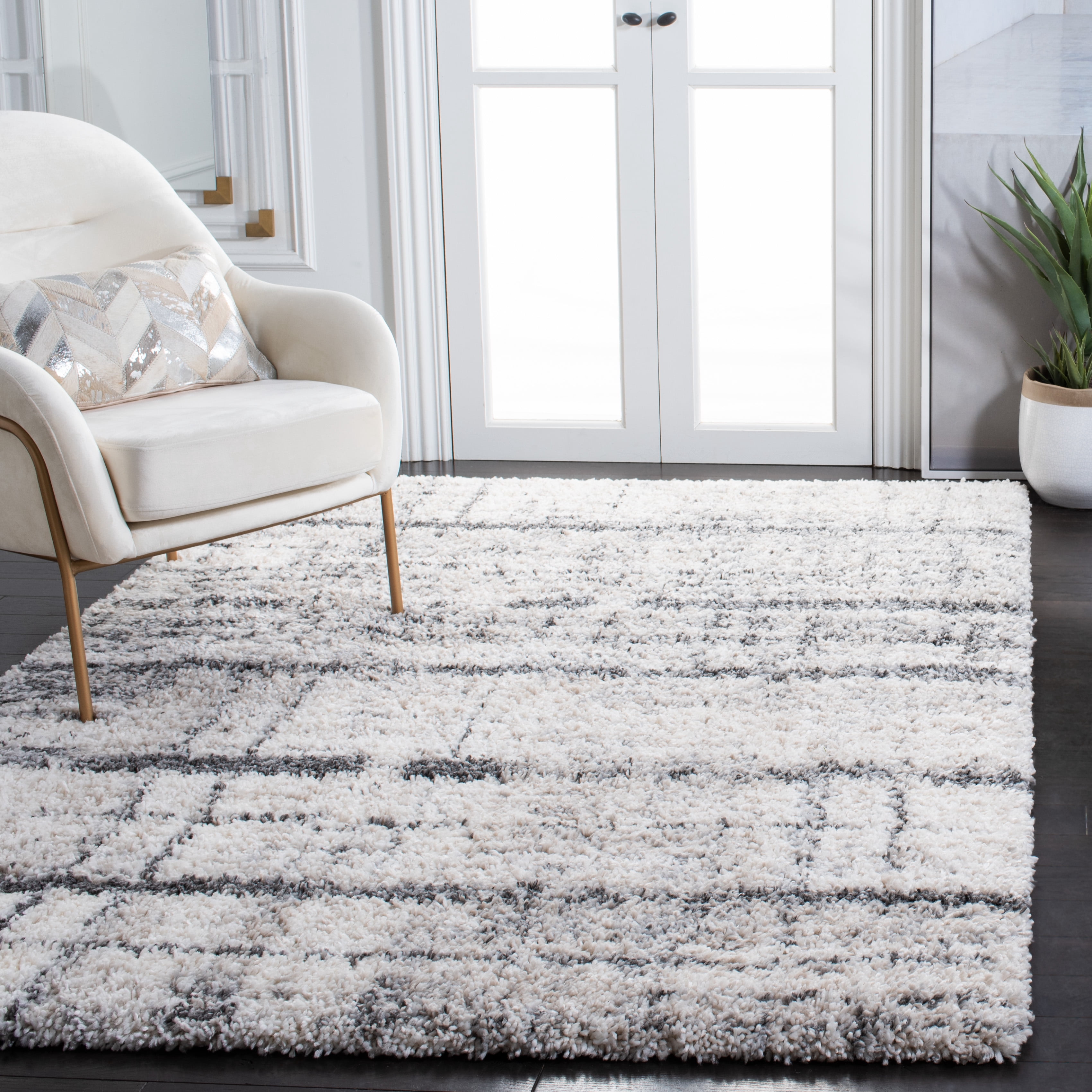 Safavieh  Fontana Shag Fritz Modern Abstract 2-inch Thick Rug 9' x 12' 9' x 12', 8' Round Shag, Indoor Rectangle