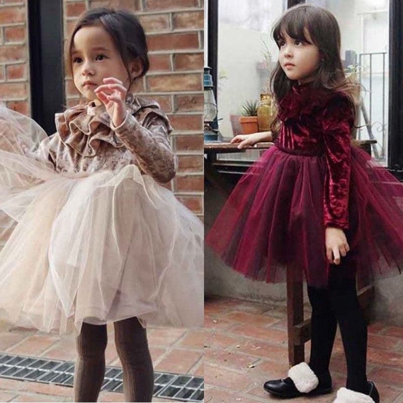 Princess Kids Baby Girls Dress Velvet Fleece Gown Party Dress Tulle Tutu Dress Fit For 1 6 Years