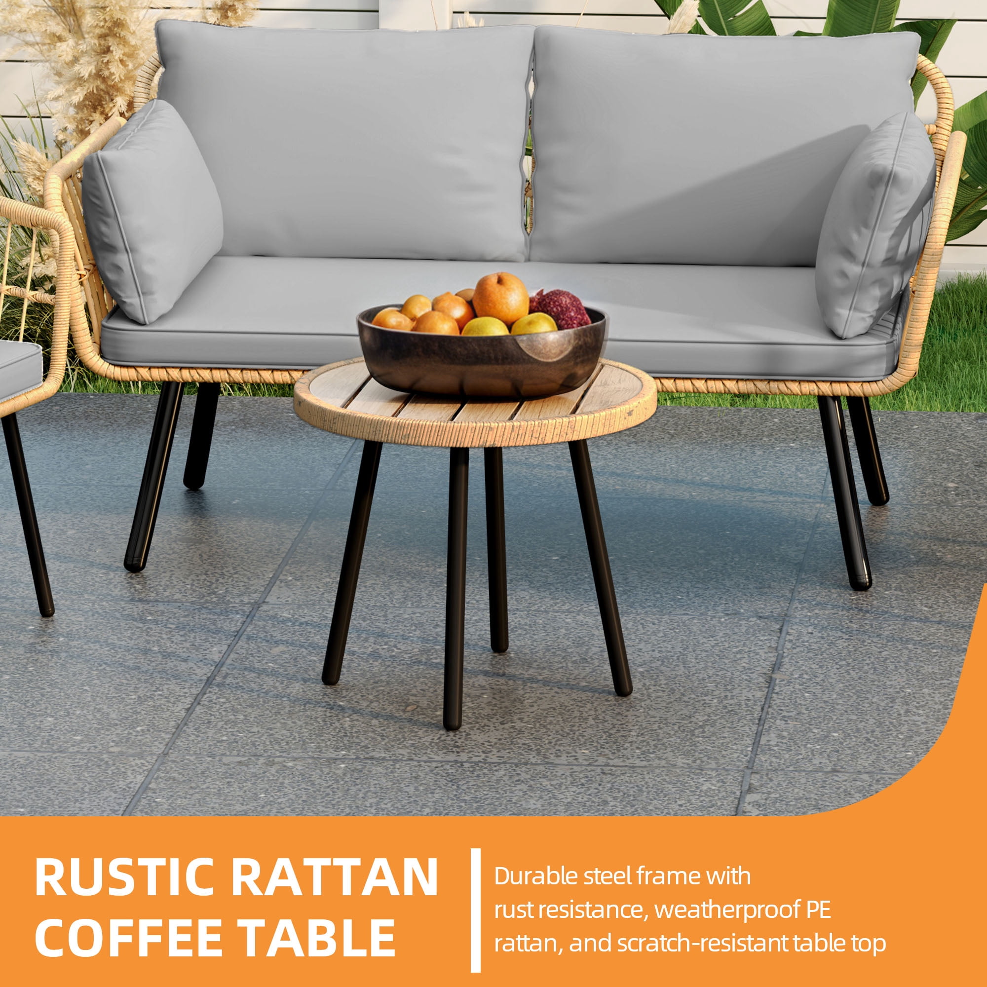 Craftian Outdoor Conversation Set,4-Piece Bistro Set with Loveseat for Patio Furniture Set - Gray