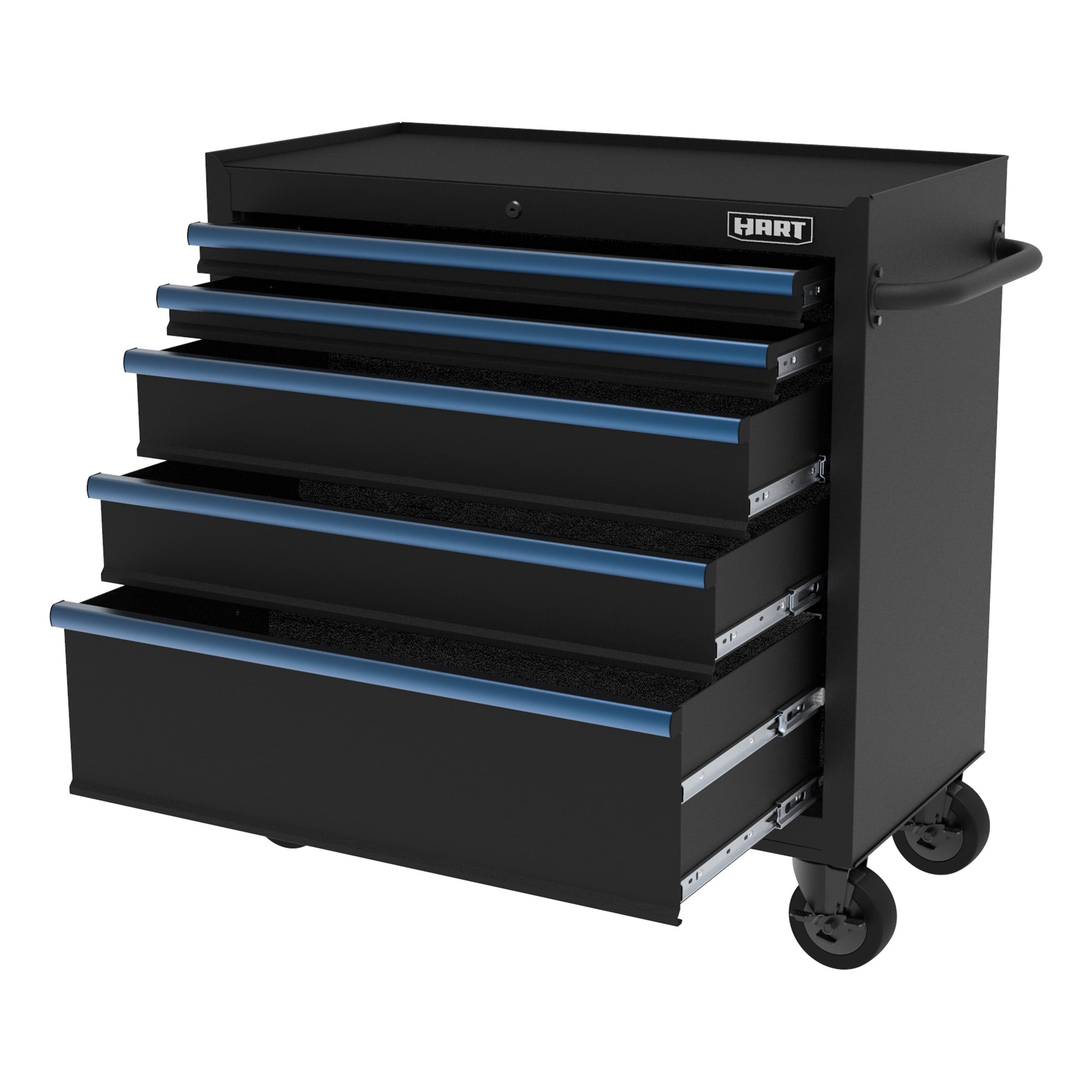 HART 36-Inch 5-Drawer Rolling Tool Cabinet, Locking Steel Garage Storage, Black