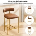thumbnail image 6 of BRILHAMEZ Bar Stools Set of 2 with Backrest and Footrest Modern Gold Metal Frame Bar Stools for Kitchen Counter Bars and Cafes,Brown, 6 of 8