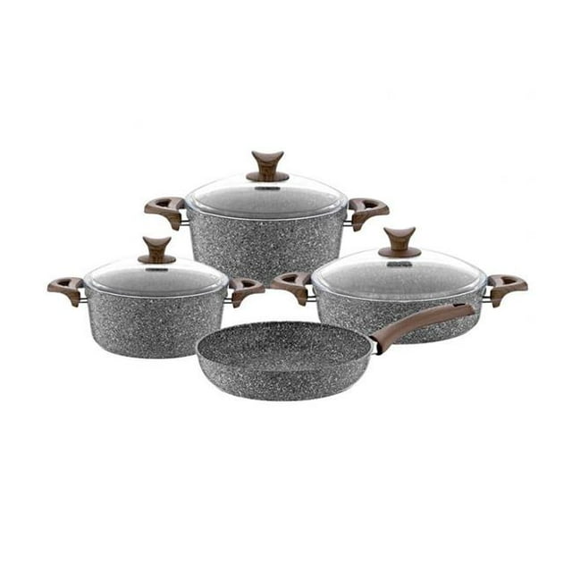 Discount World HD-CS-3113 Granite Plus Wood Handle Cookware Set, Gray - 7 Piece