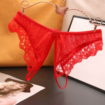 Womens Thongs Low Rise Lace Thongs Cut out Mesh Lingerie Crotchless Underwear Sexy Thong for Women