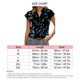 thumbnail image 4 of Camisa de manga corta para mujer, camisa con cuello en V, camisa estampada de moda, Top informal suelto de verano, negro XL, 4 of 4