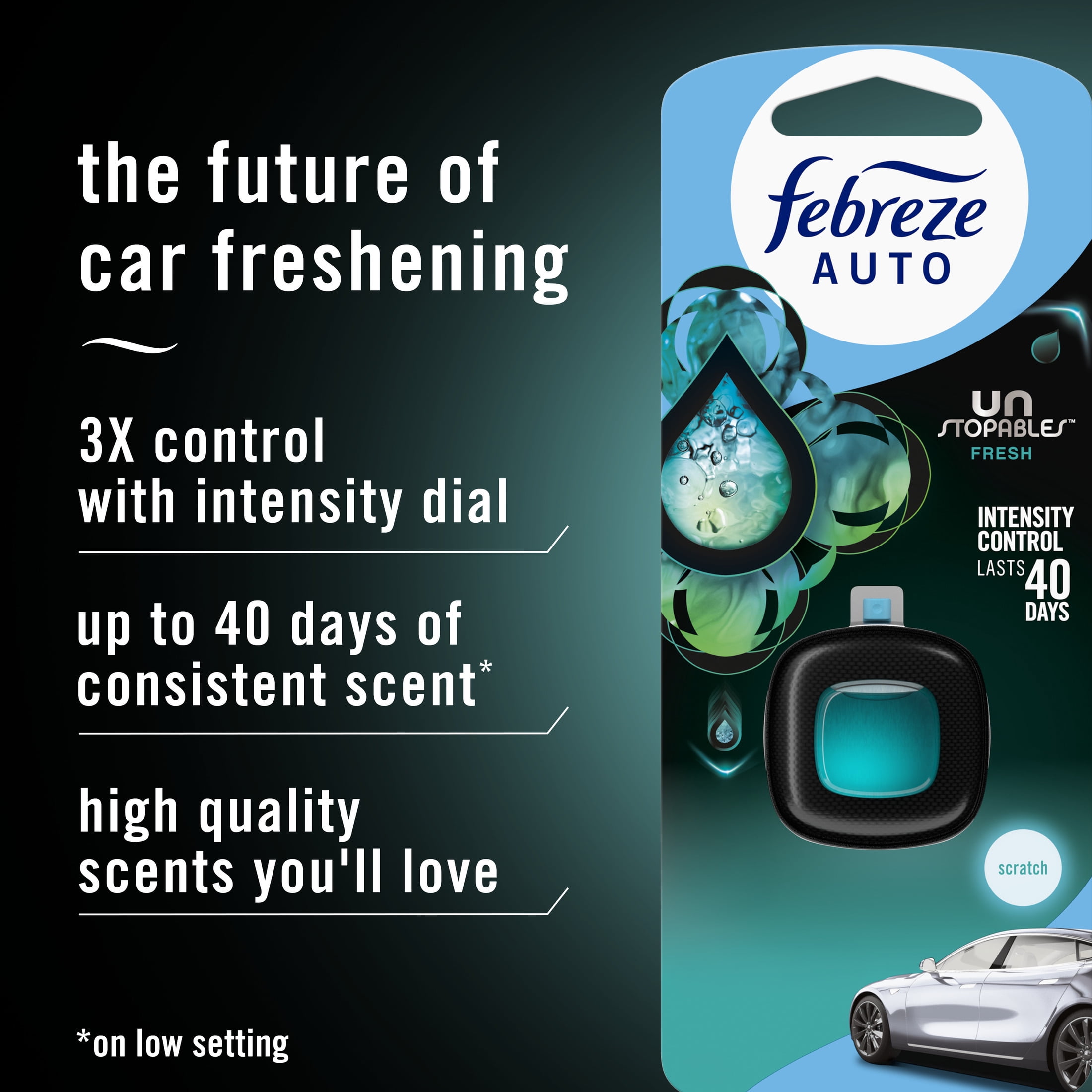 (2 pack) Febreze AUTO Car Air Freshener, Odor-Fighting Car Vent Clip, Unstopables Fresh, 2 Count