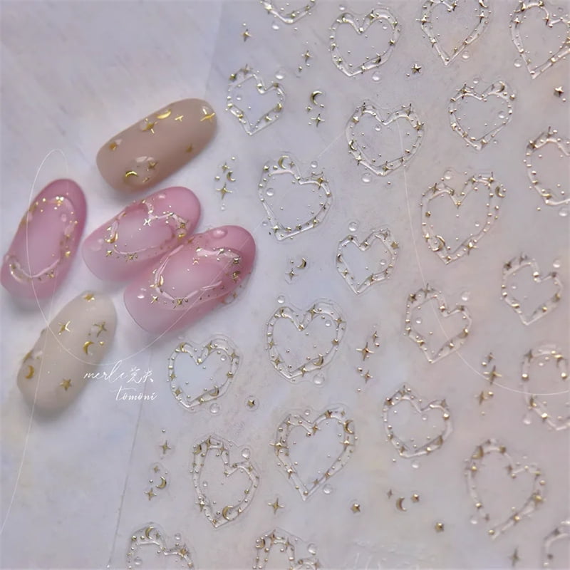 1pcs Jelly Nail Stickers Shiny French Ice Crystal Stars Love Self Adhesive Stickers For Nails DIY Valentine's Day Decorat Decals