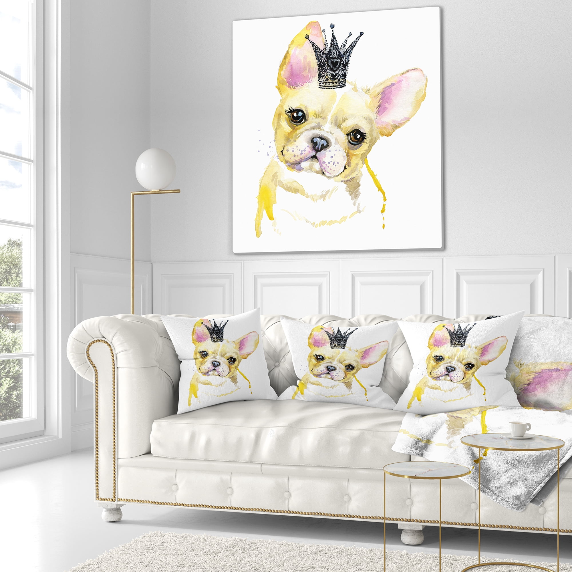Designart French Bulldog with Black Crown - Contemporary Animal Throw Pillow - 16x16