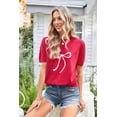 thumbnail image 3 of Arach&Cloz Women's V-Neck Short Sleeve Special Rib Knitted Pattern Casual Tops Sweater Spring Summer 2025, 3 of 7