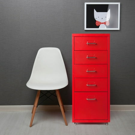 Stainless Steel Mobile Cabinet iKayaa Metal Drawer Filing Cabinet Detachable Mobile Steel File Cabinets w/ 5 Drawers 4 Casters ()