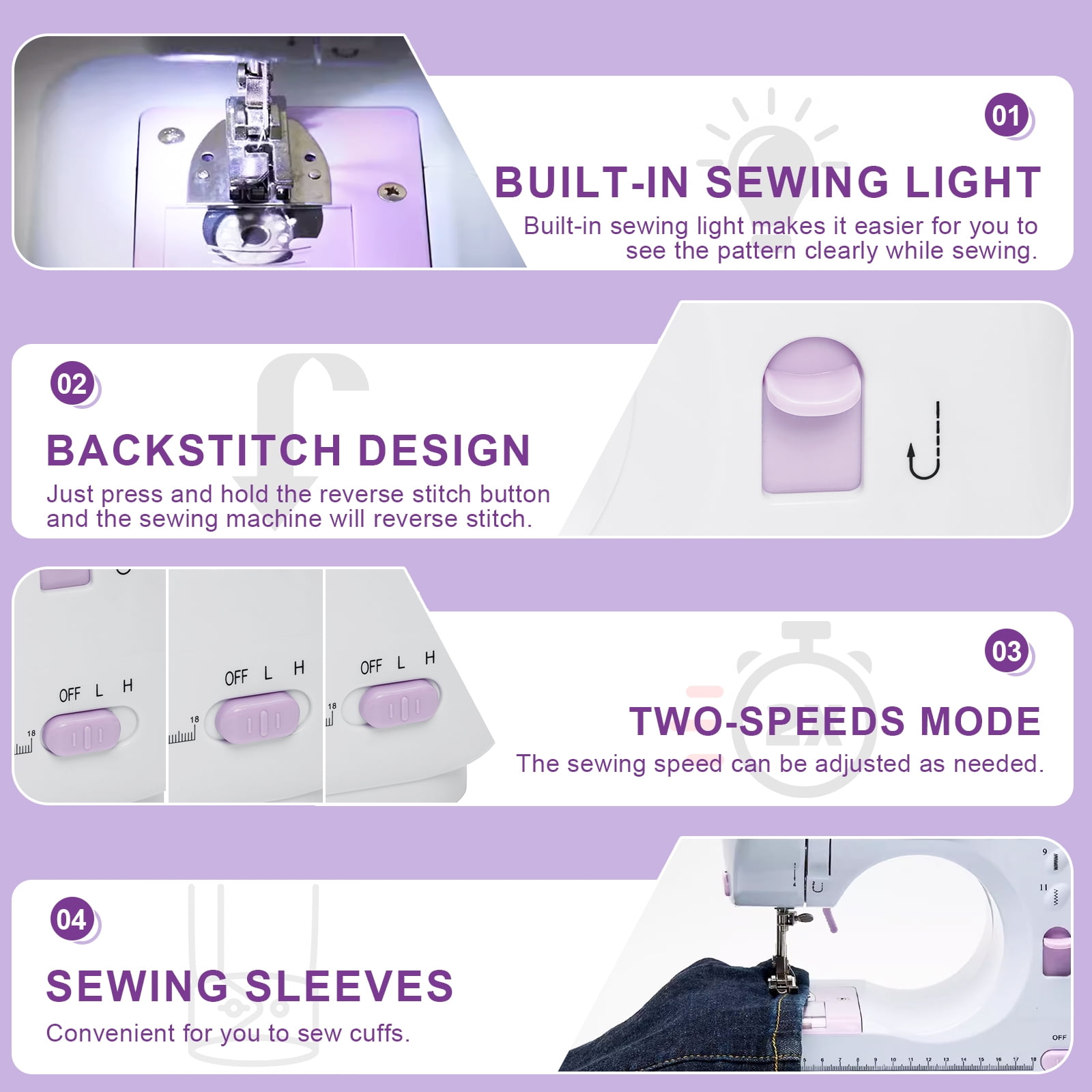 BSHAPPLUS® Portable Sewing Machine,49 Piece Handheld Electric Sewing Machines Kit,12 Stitch Patterns Mini Sewing Machine for Beginners Kids,Household Multifunctional Crafting Mending Machine