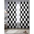 thumbnail image 2 of Black And White Color Blocks Sheer Curtains 2 Panels Set Plaid Abstract Modern Sheer Window Curtains Light Filtering Rod Pocket Voile Drapes for Bedroom Living Room 52"X84", 2 of 8