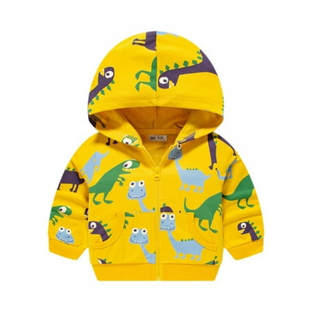 

Lttle Boys Cartoon Dinosaur Jackets Zip Kids Mesh Lined Hooded Windproof for Toddler Light Outwear