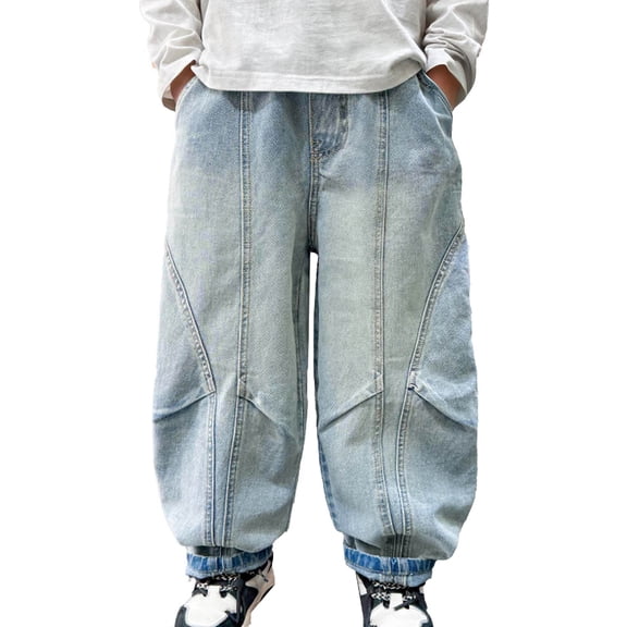 shqvo Black Jeans for Boys High Waisted Elastic Waist Baggy Denim Pants Boy Loose Casual Baggy Fashion Trousers Streetwear with Pockets Blue 13-14 Years