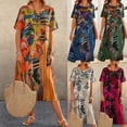thumbnail image 3 of 2024 Nouvelle Robe d'Été Décontractée Imprimée Manches Courtes Ceinturée Col Rond Ample Plage Longue Robe, 3 of 5