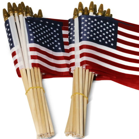 LOT OF 50 - ANLEY USA 4x6 in Wooden Stick Flag - July 4th Decoration, Veteran Party, Grave Marker, etc. - HandHeld American Flag with Kid Safe Golden Spear Top (Pack of (Best 4th Of July Parties)