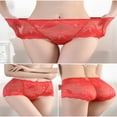 thumbnail image 3 of Gibobby Bikini elástico algodón Bragas sexys para mujer Bragas levantamiento cadera huecas cintura media encaje (Rojo, L), 3 of 4