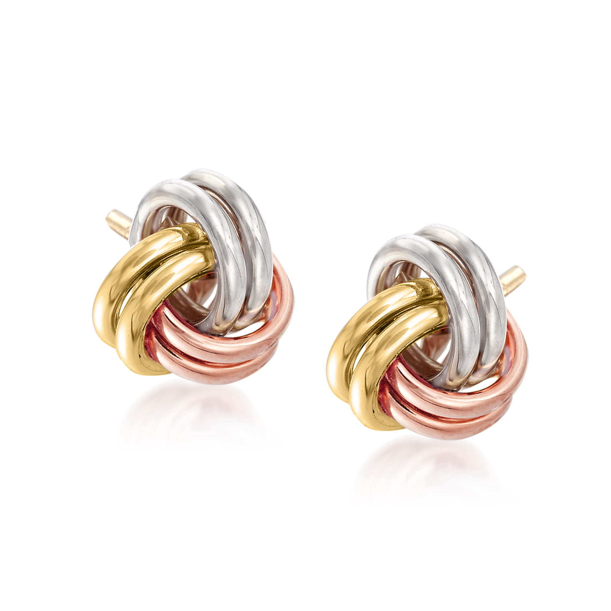 14K Tricolor High Polish Gold Love Knot Stud Earrings 9mm Made in ITALY