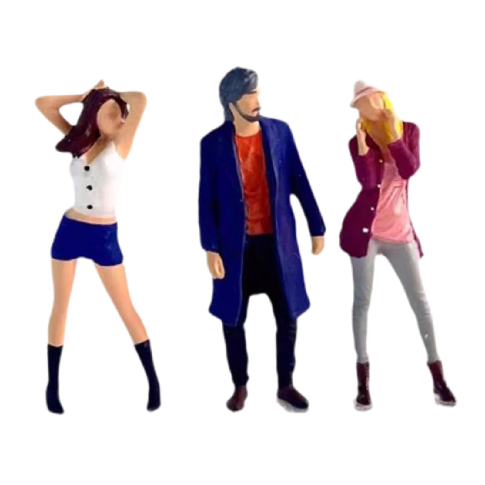 Rushawy 3 Pieces 1/64 People Figures Crafts for Micro Landscapes Diorama Photo Props White Blue