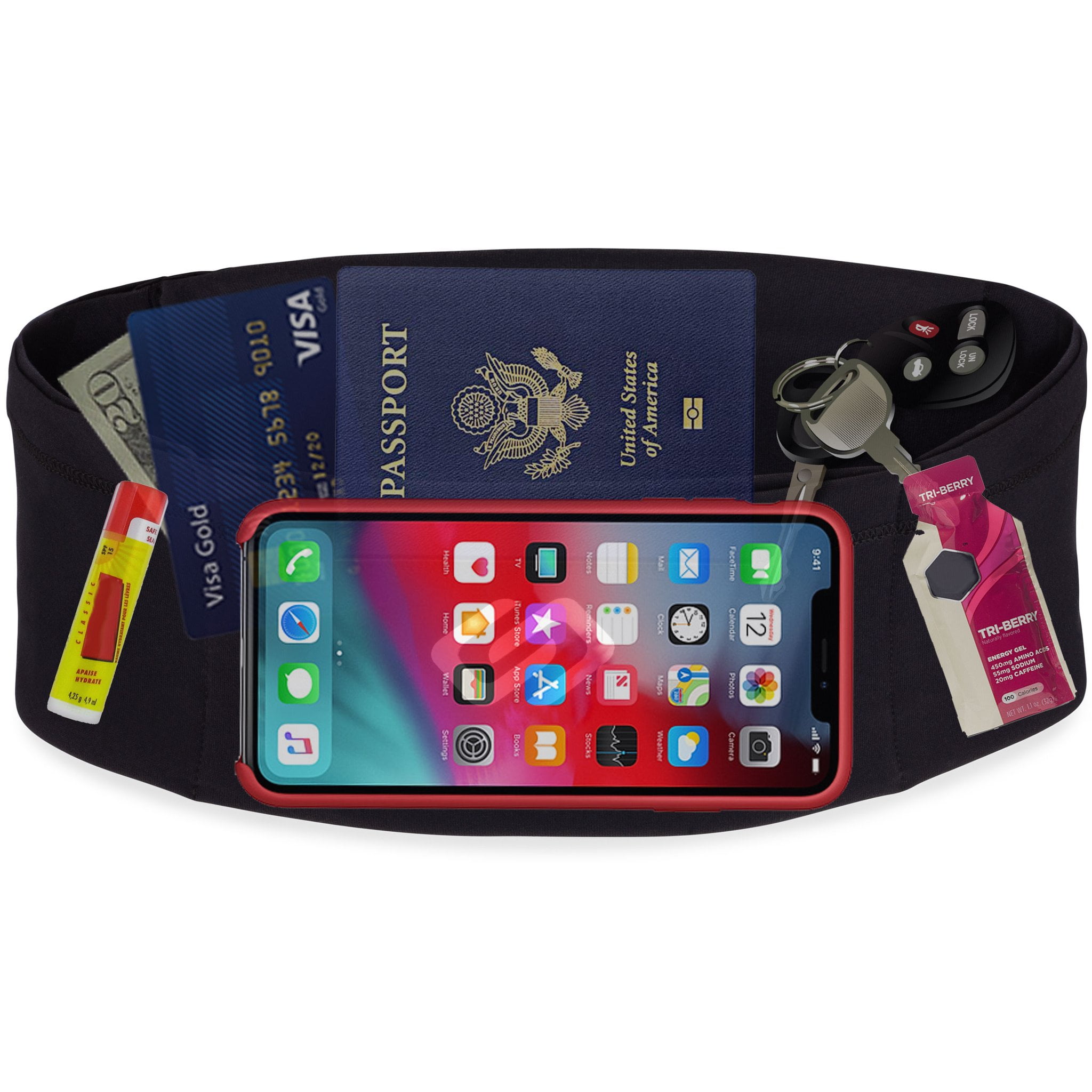 Sporteer VersaSlim Running Belt, Travel Money Belt - Compatible with iPhones and Other Cell Phones