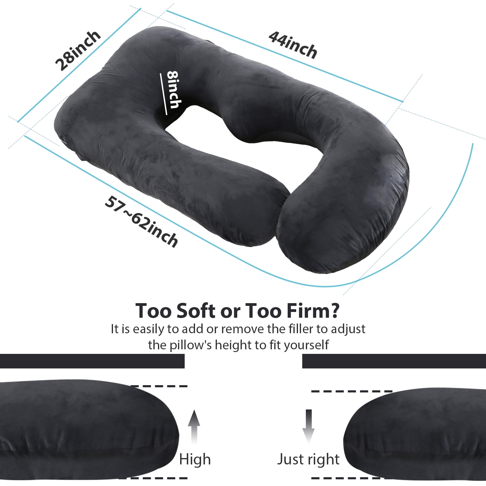 BATTOP Pregnancy Pillow,Body Maternity Pillow for Sleeping with Removable Cover,Support for Head,Back,Legs,Belly,Hips,57 Inch Body Pillow for Pregnant Women