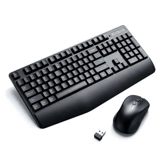 Wireless Keyboard and Mouse Combo, Full-Size 104-Key Keyboard with Numeric Keypad and Wrist Rest, 2.4GHz Wireless Mouse , Quiet Ergonomic Keyboard Set for Office, Home Office, and Everyday Use