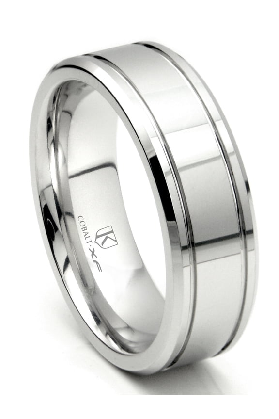 Cobalt Xf Chrome 8MM Double Groove Wedding Band Ring Sz 9.5