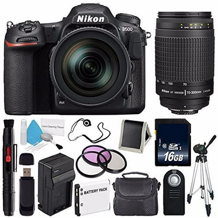 Nikon D500 DSLR Camera with 16-80mm Lens (International Model) No Warranty + Nikon 70-300mm f/4.0-5.6G Lens + Carrying Case + Universal Wireless Remote Shutter Release