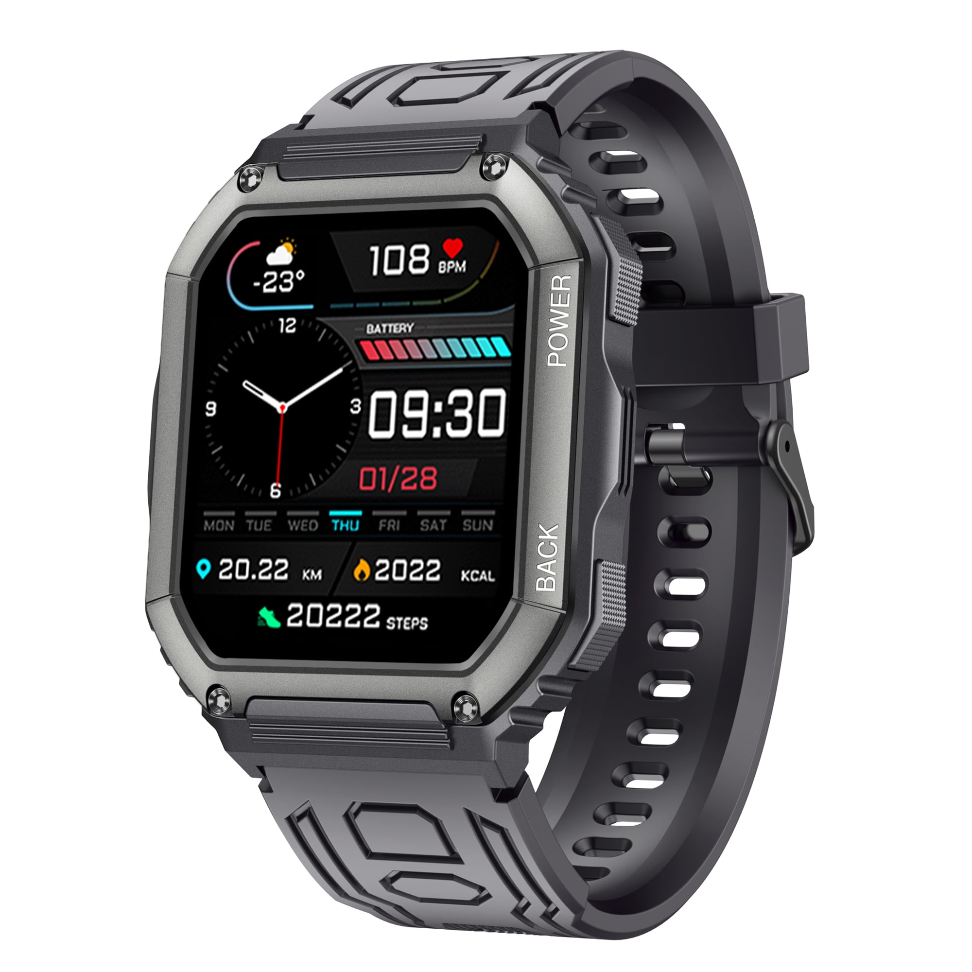 Mingtaln KR06 Smart Watches for Men Women, Activing Fitness Tracker with Heart Rate Blood Oxygen Monitoring Waterproof 1.69 inch Full Touch Screen Smart Watch Compatible for iOS Android(Black)