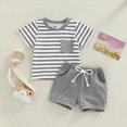 thumbnail image 2 of TOWED22 Toddler Baby Boy Outfits Summer Cute Cartoon Letter Short Sleeve Tee Top + Short Pants 2Pcs Clothes Set(Grey,6-12 Months), 2 of 4