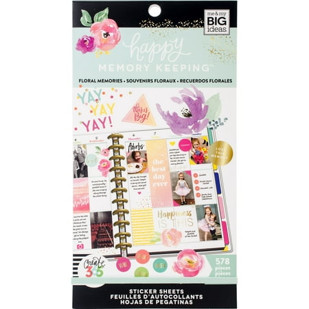 Memory Scrapbook Stickers - Happy Planner Sticker Value Pack-Floral Memories, 578/Pkg