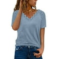 thumbnail image 3 of Babysbule Womens Summer Tops Clearance Women Casual Solid Short Sleeve V-Neck Loose Lace Blouse Tops T-Shirt, 3 of 7