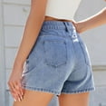 thumbnail image 4 of Chaqueta de Denim Ligera para las Mujeres de Verano Botón Doble Bolsillo Uñas Perlas Moda Pantalones Cortos Poliéster, Pantalones Casuales Estilo Denim para las Mujeres, 4 of 8