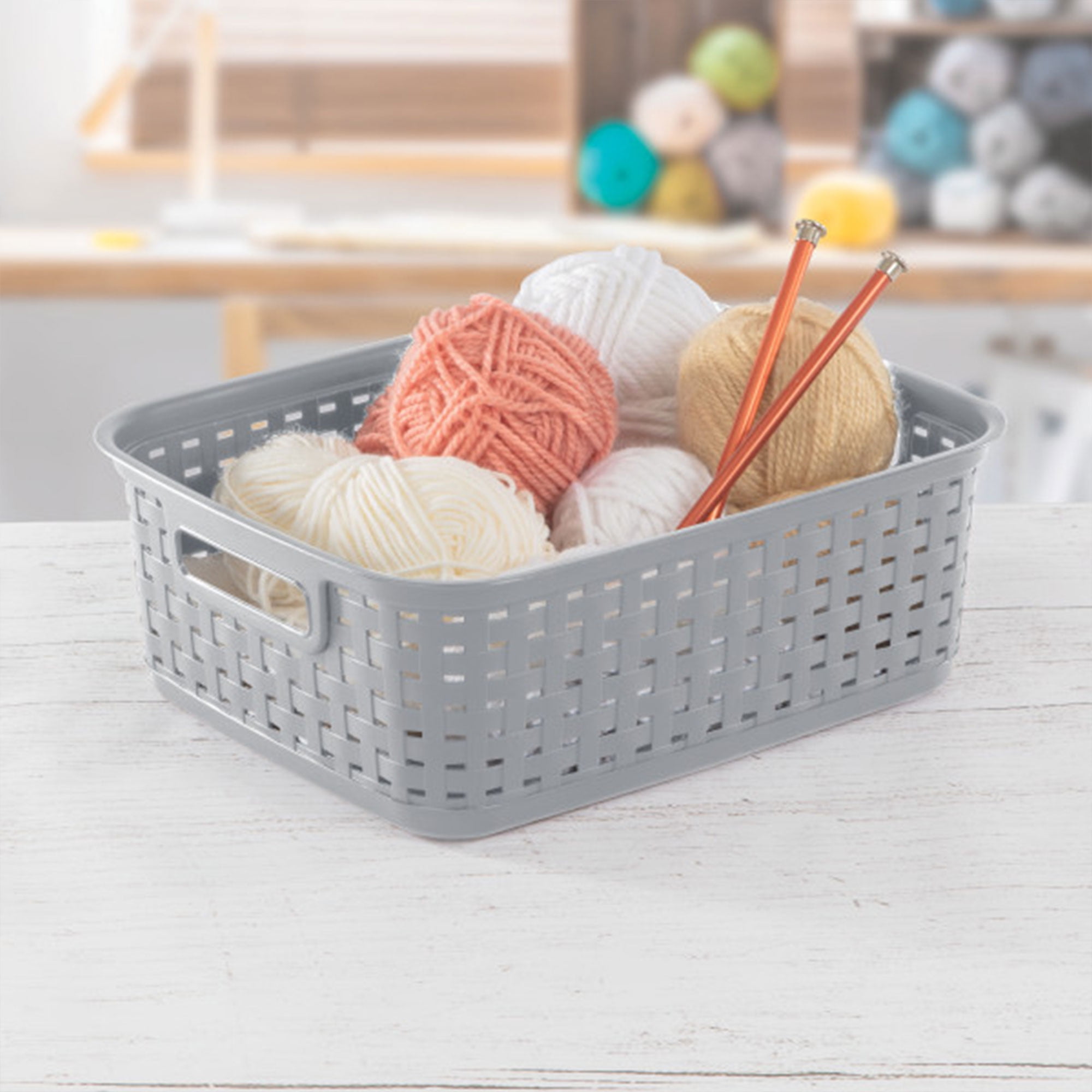 Sterilite Short Weave Wicker Pattern Storage Container Basket