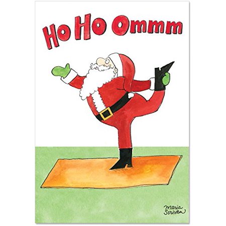 B1885 Santa Yoga' Box Set of 12 Funny Merry Christmas Note Cards with Envelopes by NobleWorks