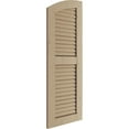 thumbnail image 3 of Ekena Millwork 12"W x 26"H (22" Low Side) Timberthane Knotty Pine Two Equal Louver w/Elliptical Top Faux Wood Shutters (Per Pair), Primed Tan, 3 of 6