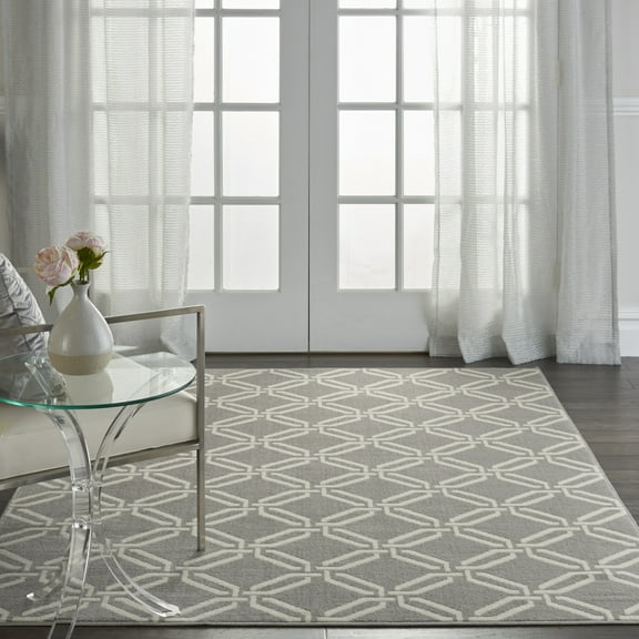 Nourison Jubilant Trellis Grey 6' x 9' Area Rug, (6x9)