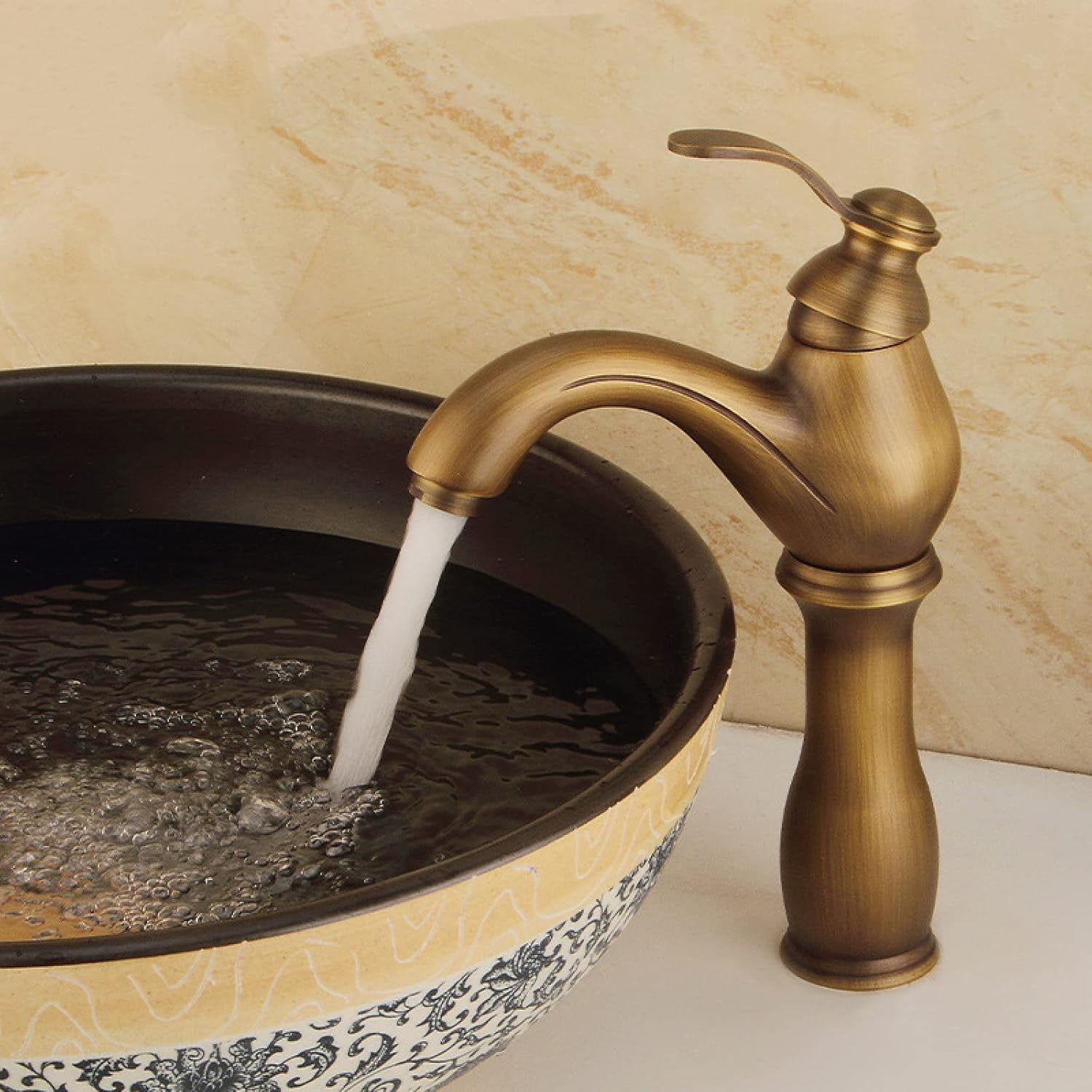 Bathroom Faucet Antique Brass, Hot and Cold Sink Mixer Tap Faucet, Vintage Bathroom Faucet, Single Handle Single Hole Bathroom Sink Faucet, High