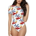 thumbnail image 2 of Uemuo Cartoon Helicopter Pattern Women's One Piece Short Sleeve Swimsuit Rash Guard Surfing Modest Quick-drying Swimsuit Beach Essentials-Large, 2 of 9
